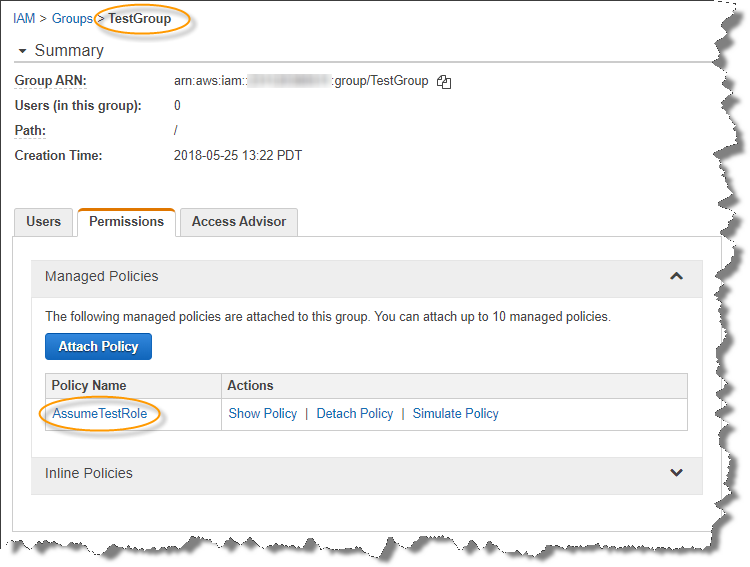 Console example of IAM Group with Managed Policy Attached