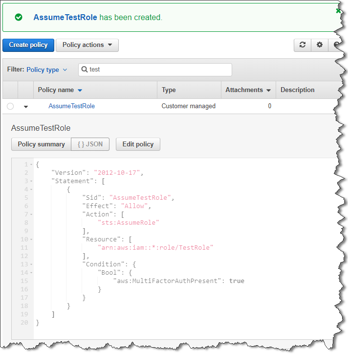 Console example of IAM Managed Policy